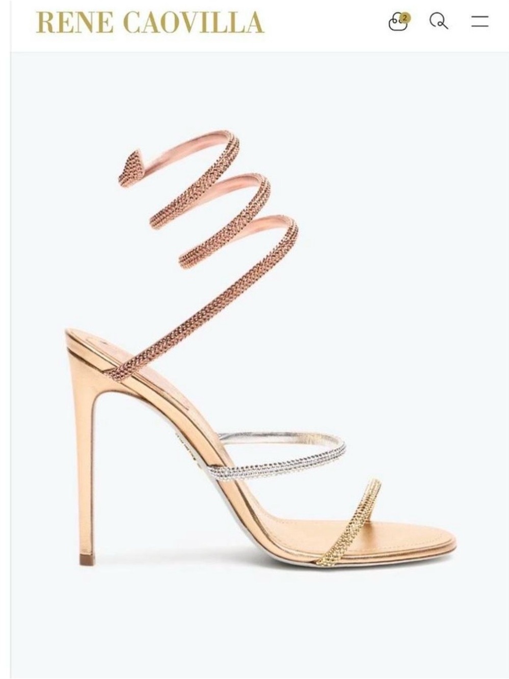 Rene Caovilla Rose Gold, Silver & Gold Spiral-Strap Stiletto Sandal